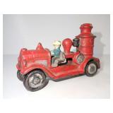 Antique Cast Iron Red Fire Engine Toy