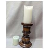 Turned Wood Pillar Candle Holder with LED Wax Candle