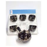 Japanese Black and Gold Glazed Ceramic Tea Set with Teapot and Cups in Original Box