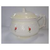 Ceramic Chamber Pot with Lid and Red Rose Motif
