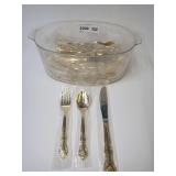 International China Gold-Tone Flatware Set in Plastic Container