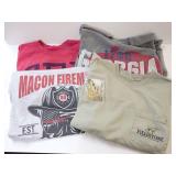 Lot of Four Graphic T-Shirts and Assorted Hat Bill Clips-Shirts are size S/M