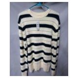 New Mode of One Striped Fuzzy Crewneck Sweater Dark Ecru Size Small