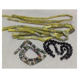 Assorted Gemstone Bead Strands Lot including Green Rectangle and Round Beads