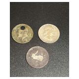 Lot of Three US Half Dollar Coins Including Franklin and Kennedy Halves