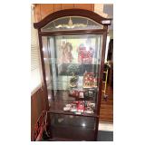 Dark Wood Display Cabinet with Glass Shelves and Interior Lighting