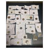 Large Assortment of World Coins with Handwritten Identification Slips