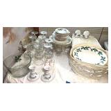 Mikasa Ribbon Holly Bone China Dinnerware and Glassware Set with Accessories