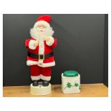 Animated Santa Claus Figure with Candle and Storage Tin