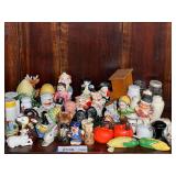 Large Assortment of Ceramic Salt and Pepper Shakers Including Animals, Figures, and Novelty Designs