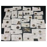 Assorted World Coin Collection Lot with Handwritten Descriptive Notes