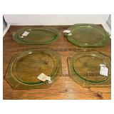DR… Vintage green Depression uranium glass plates, cake plate, and platter, “Princess” pattern, see pictures for details.