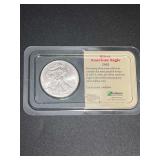 2002 US American Eagle Silver Bullion Coin in Littleton Display Holder