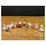 Set of 9 Ceramic Christmas Figurines Featuring Mice, Santas, Angels, and Gnome