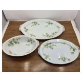 DR…Vintage Narumi "Ravenna" (or "Spring Ivy") pattern dishware manufactured in the occupied Japan era, includes serving bowl, and two platters. See pictures for details.