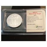 2001 Silver American Eagle One Ounce Bullion Coin Littleton Holder