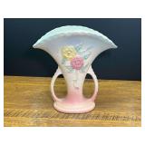 DR…Vintage Hull Pottery double-handled vase in the highly collectible "Open Rose" pattern (also frequently referred to by collectors as the "Camellia" pattern). See pictures for details.