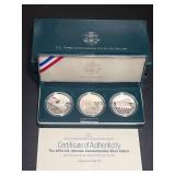 1994 United States Mint U.S. Veterans Commemorative Silver Dollars Three-Coin Proof Set with Box and Certificate of Authenticity