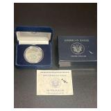 1999 American Eagle One Ounce Fine Silver Dollar in Presentation Case with Certificate of Authenticity