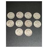 Lot of Ten Kennedy Half Dollars Including Bicentennial Issues