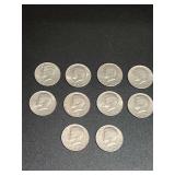 Lot of Ten Kennedy Half Dollars Including Bicentennial Issues