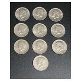 Lot of Ten 1972 Kennedy Half Dollars