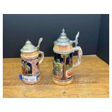 Set of Two Thewalt German Handpainted Pewter Lidded Beer Steins