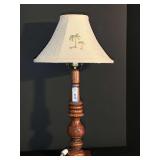 DR…E-C Walnut (E&C Walnut) turned wood lamp. with lovely carved accents and an embroidered fabric shade. See pictures for details.