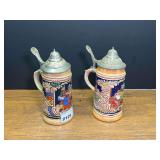 Pair of Gerz West Germany Lidded Beer Steins with Relief Scenes