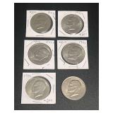 Lot of Six Eisenhower US Dollar Coins (1971 and 1972)