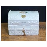 Enesco October Porcelain Treasure Box Figurine with Key