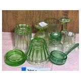 DR… Small collection of vintage green Depression uranium glassware, includes shot glasses, cordial, ramekins, ladle, and more. 10 pieces total, see pictures for details.