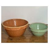 DR…Vintage earthenware/stoneware mixing bowls, Western Stoneware, and Watt Pottery "Pumpkin Loop" pattern stoneware mixing bowl, see pictures for details.