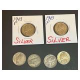Six World War II Era Silver Nickels