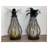 Set of 2 Pineapple Shaped Glass and Metal Candle Lanterns