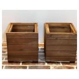 Set of Two Wooden Slat-Design Planter Boxes