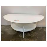 Two-Tier White Half-Moon Console Table with Lower Shelf