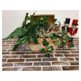 Decorative Wooden Nutcracker Pair and Floral Arranged Chest