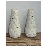 Pair of White Ceramic Vases with Textured Drop Pattern
