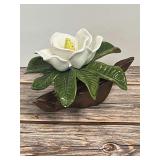 Ceramic Magnolia Flower and Log Figurine