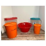 Assorted Plastic Kitchen Storage Containers To Include Vintage Tupperware, and Mixing Bowl
