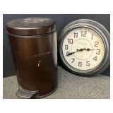 Westminster Clock Company Wall Clock and Step-Pedal Trash Can