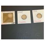 Three Barber Dimes Lot - 1898, 1908, 1912