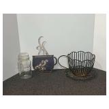 Decorative Home Decor Grouping including Planters Jar, Metal "Coffee" Cup Planter, Coffee Cup Wall Plaque