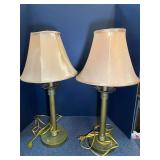 Matching Pair of Gold-Tone Columnar Table Lamps