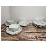Kaysons Fine China Silver Rhythm Pattern Cups and Saucers Set
