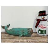 Decorative Wooden Whale Figurine and Christmas Countdown Snowman Sign