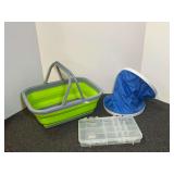 Collapsible Basket, Plano Tackle Box, and Pop-Up Mesh Container