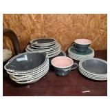 Harkersware Charcoal and Pink Dinnerware Set with Bowls, Cups, and Saucers