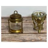 Brass and Glass Desk Lantern and Angel Figural Votive Candle Holder